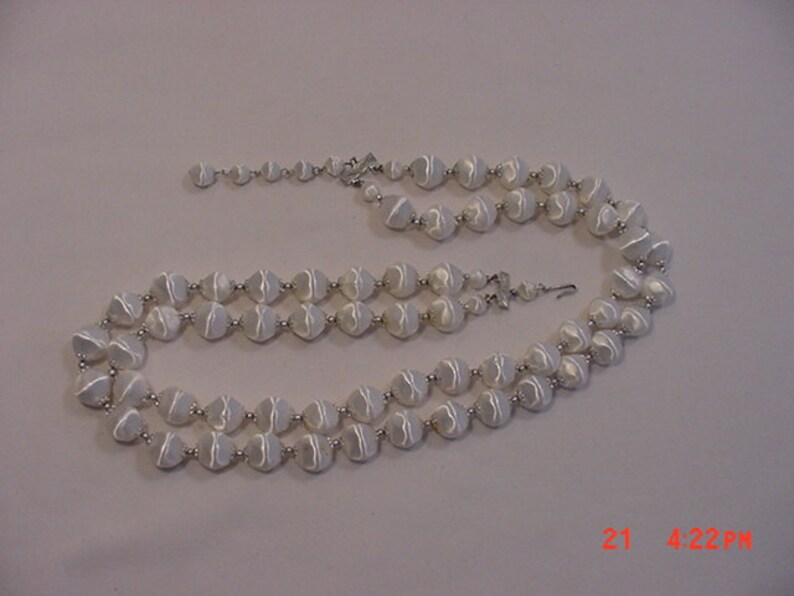 Vintage Adjustable Two Strand White Plastic Bead Necklace 16 639 image 2