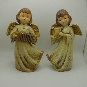 楽器を持ったヴィンテージ天使 2 体セット クリスマス デコレーション 23 - 241