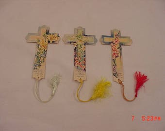 3 Antique Religious Cross Paper Book Marks  18 - 51