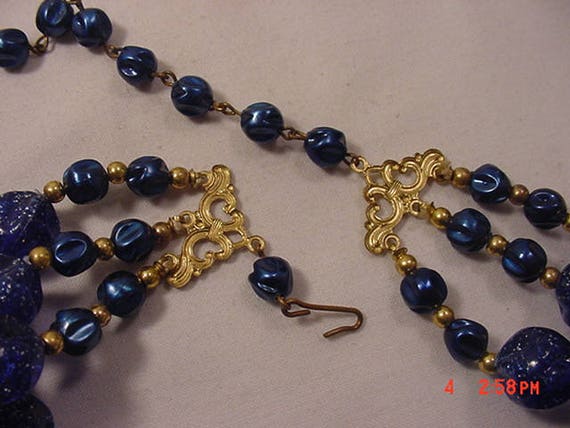 Vintage Blue 3 Strand Adjustable Necklace  18 - 2… - image 7