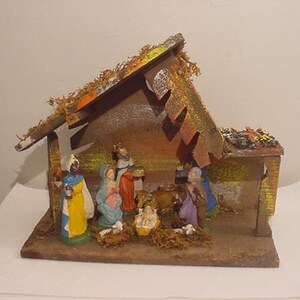 Vintage Mid Century Italy Nativity Set In Wood Creche  24 - 324