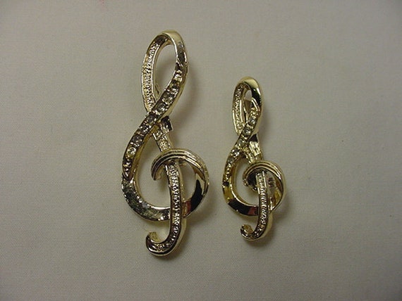 Vintage Treble Clef Musical Note Duet Scatter Pin… - image 1