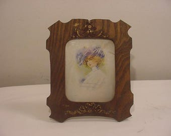 アンティーク木製額縁、ツイストワイヤーイーゼル内蔵、女性の肖像画