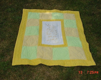 Vintage Hand Made Embroidered Baby Or Small Child Quilt - Boy & Girl Poems  18 - 1339