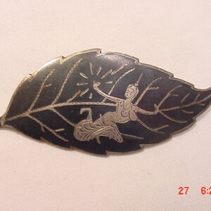 Vintage Sterling Silver Niello Siam Leaf Brooch 16 884 image 1