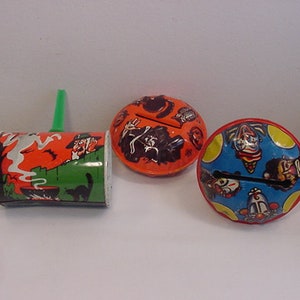 3 Vintage Metal Toy Co. USA Holiday Noise Makers - Halloween & Clowns 23 - 156