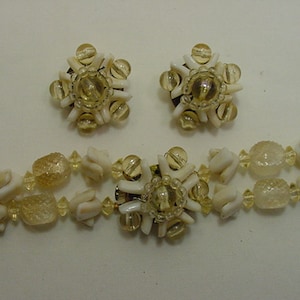 Vintage Hong Kong 2 Strand Necklace & Clip On Earring Set  20 - 319