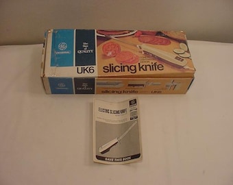 Cuchillo rebanador eléctrico vintage de mediados de siglo de General Electric, en caja original con instrucciones, diseño compacto y liviano, 25-32