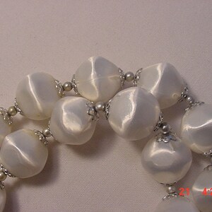 Vintage Adjustable Two Strand White Plastic Bead Necklace 16 639 image 1