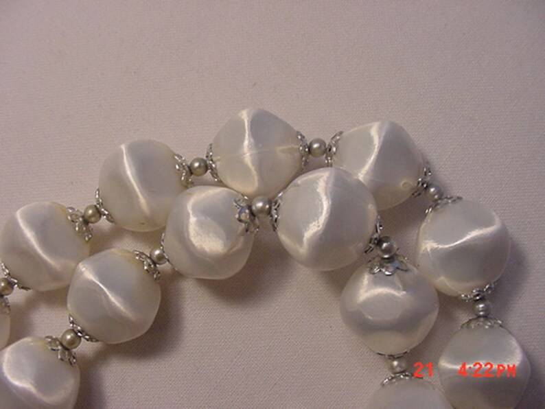 Vintage Adjustable Two Strand White Plastic Bead Necklace 16 639 image 1