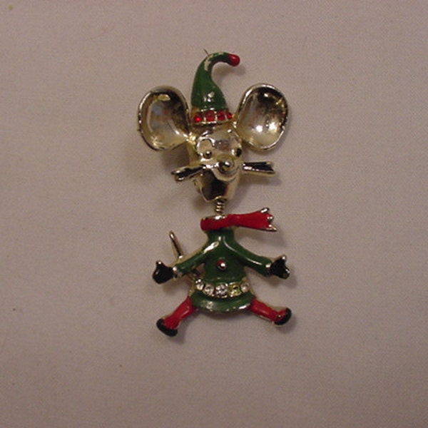 Vintage Movable Mouse Christmas Brooch   15 -77