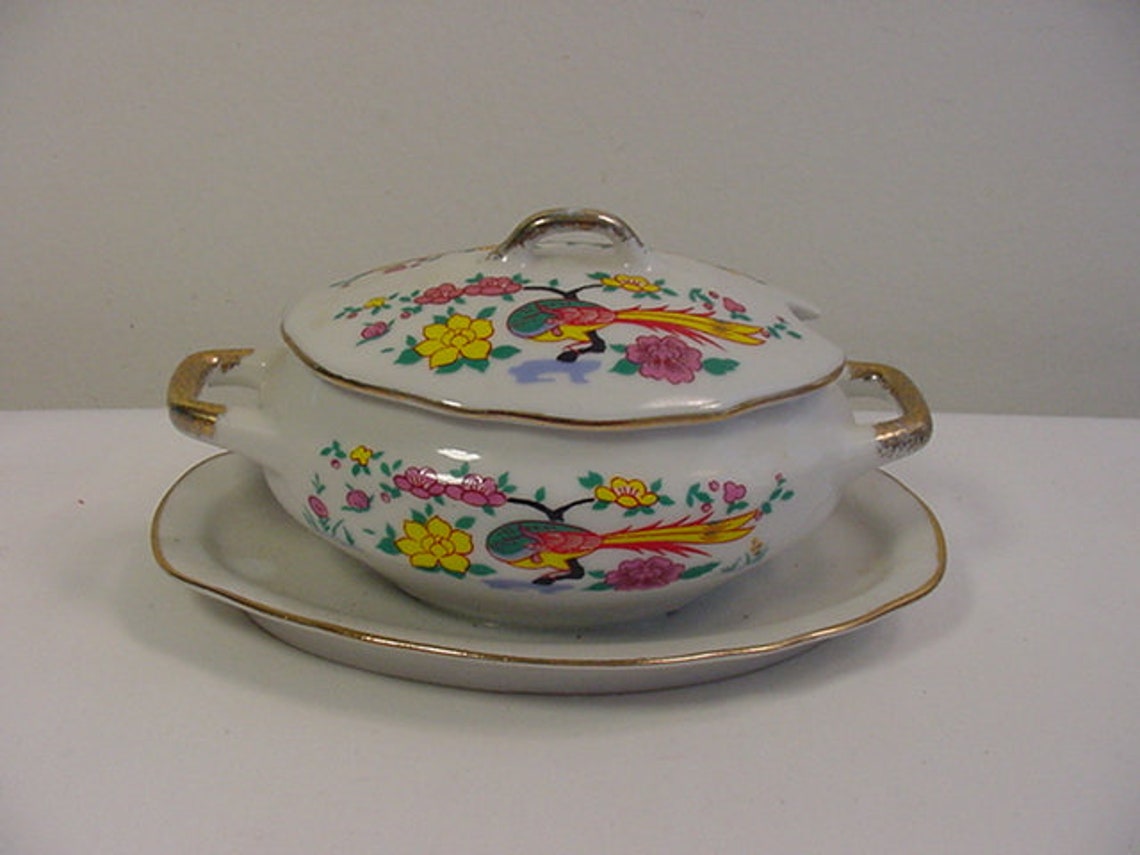 Vintage Japan Condiments China Set With Bird & Flower Design 20 - 432 ...