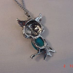 Vintage Faux Turquoise Owl Pendant Necklace 18 509 image 4