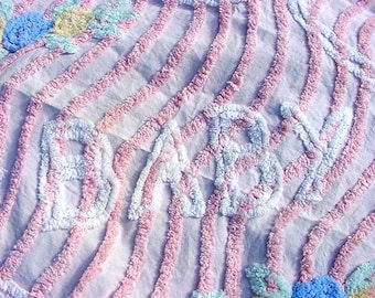 Vintage - Pink - Chenille - Baby - Blanket  25 - 659