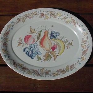 Vintage Kenro Melamine / Melmac Large Oval Fruits & Flowers Serving Platter  24 - 96