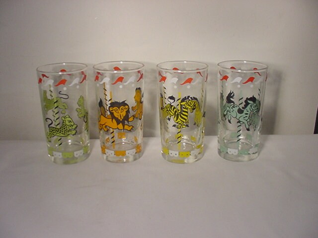 リビーLibbey製50's グラス サーカス メリーゴーランド 3個セット