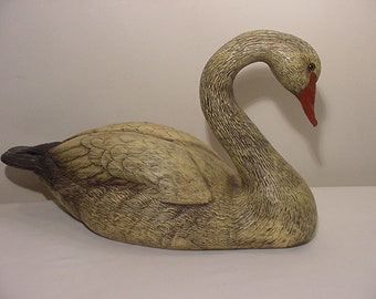 Vintage Carl Huff Signed Carved Resin Swan Decoy  24 - 15