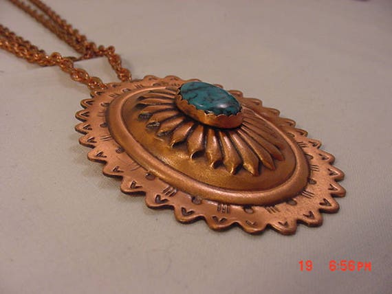 Vintage Copper With Faux Turquoise Accent Necklace 18 - 359  display picture 1
