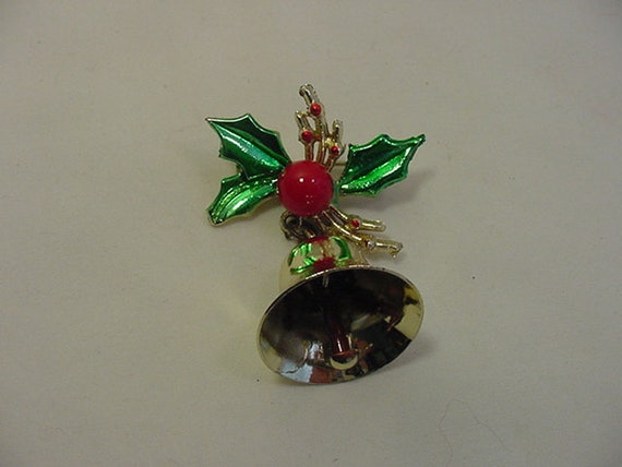 Vintage Real Bell & Holly Christmas Brooch  21 - … - image 6