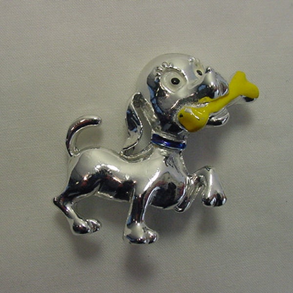 Vintage Puppy Dog With Bone Brooch  19 - 403