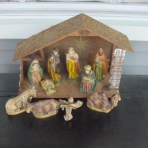 Vintage 1950's Japan Large Christmas Creche & Nativity Set  24 - 176