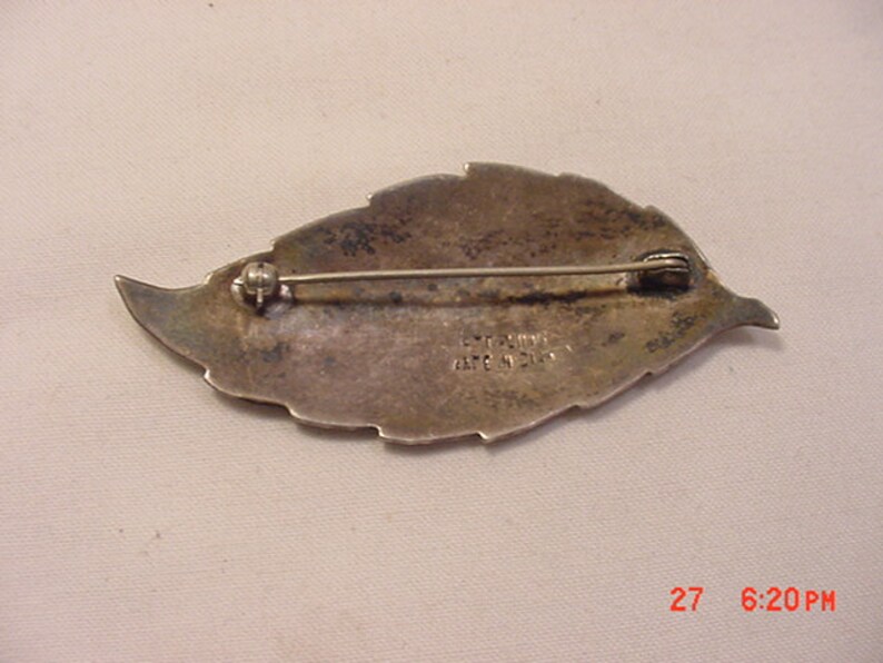 Vintage Sterling Silver Niello Siam Leaf Brooch 16 884 image 4