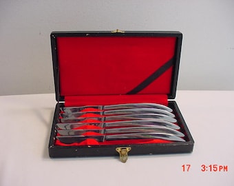 Vintage Stainless Steel Steak Knife Set In Original Box  17 - 878