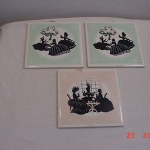 3 Vintage Decorative Ceramic Trivets With Victorian Ladies  18 - 1081