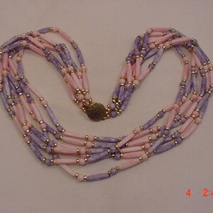 Vintage Pink & Purple Plastic Six Strand Necklace  18 - 232