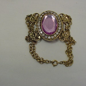 Vintage Bracelet With Purple Glass Center & Rhinestones   22 - 26