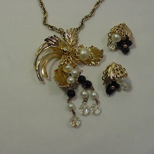 Vintage Faux Perle und Perlen Halskette & Clip auf Ohrring Set 19 - 185