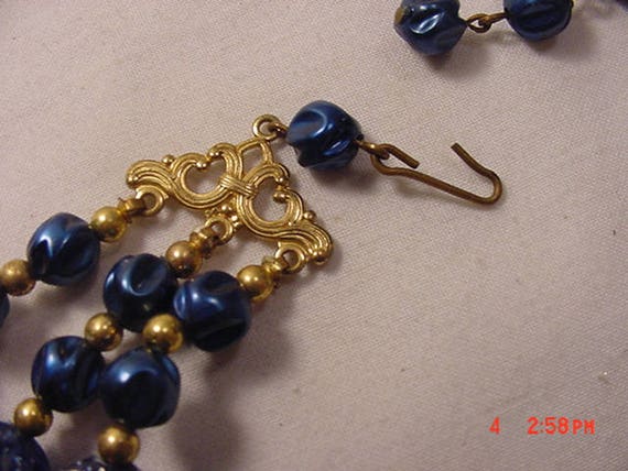 Vintage Blue 3 Strand Adjustable Necklace  18 - 2… - image 4
