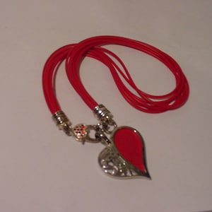 Vintage New Old Stock Red Hearts Necklace With Rhinestone Accents   2011 - 1777