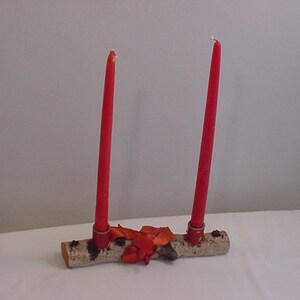 Vintage Christmas Birch Wood Branch Two Candle Holder & Candles 23 - 181