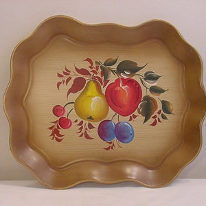 vintage Nashco Products New York Plateau décoratif Toleware peint à la main avec fruits 23 - 92