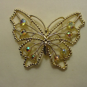 Vintage Rhinestone Accented Filigree Butterfly Brooch  20 - 199