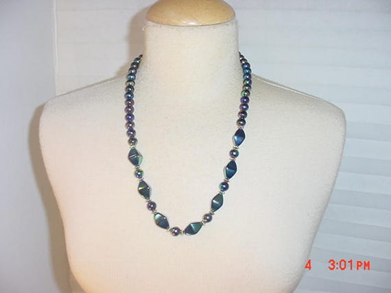 Vintage Metallic Blue Purple Green Beads Necklace… - image 5