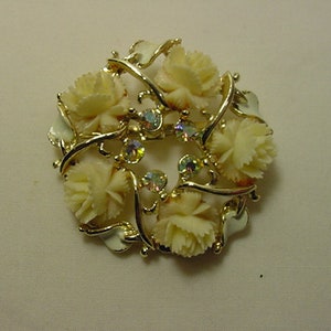 Vintage Mid Century AB Rhinestone Accented Flower Blossom Brooch  18 - 1753