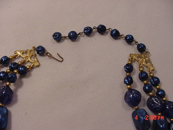 Vintage Blue 3 Strand Adjustable Necklace  18 - 2… - image 3