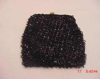 Vintage Hand Made In Hong Kong Black Sequin & Beads Evening Purse Or Clutch  18 - 19