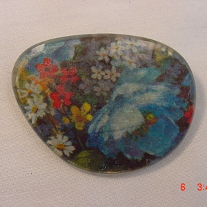 Vintage Flowers Print Eye Glasses Lens Brooch  18 - 615