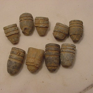 9 Antique Salvaged - Dug - Lead - 3 Ring - Plug Base Bullets  23 - 47