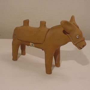 Vintage Made In Brazil Pottery Donkey With Saddle  25 - 284