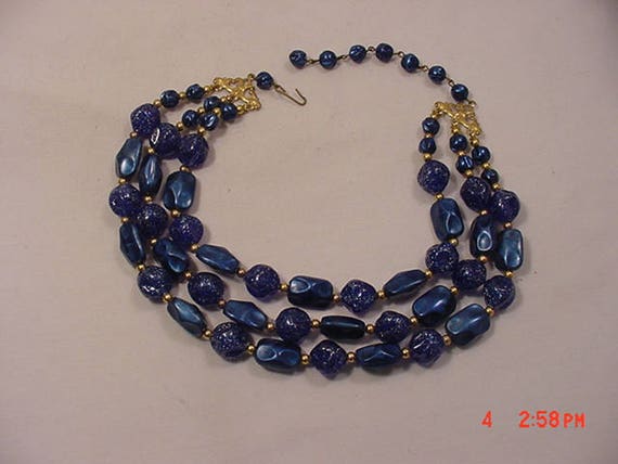 Vintage Blue 3 Strand Adjustable Necklace  18 - 2… - image 2