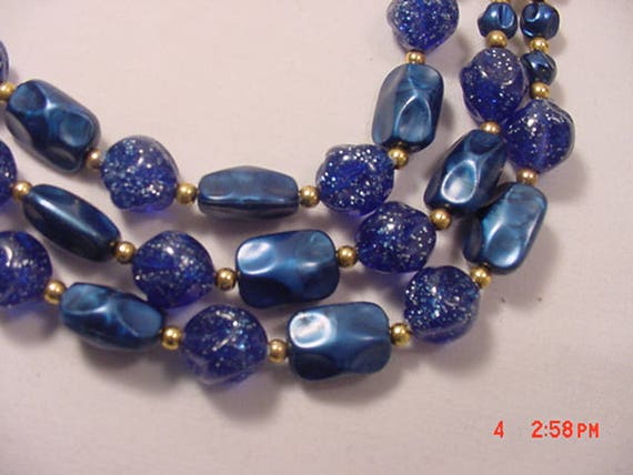 Vintage Blue 3 Strand Adjustable Necklace  18 - 2… - image 5