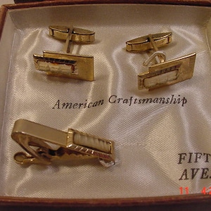 Vintage Fifth Ave. American Craftsmanship Cuff Links & Tie Clasp Set In Original Gift Box  18 - 95