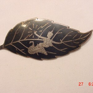 Vintage Sterling Silver Niello Siam Leaf Brooch 16 884 image 2