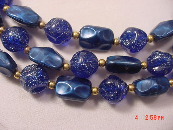 Vintage Blue 3 Strand Adjustable Necklace  18 - 2… - image 1