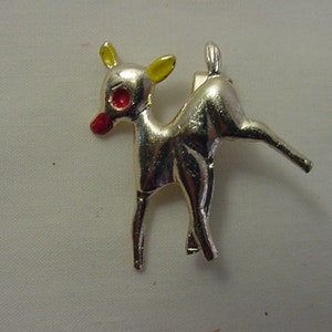 Broche ou broche de rena de nariz vermelho Rudolph de Natal vintage 21 - 148