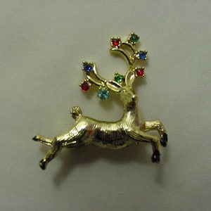 Broche de rena de Natal com detalhes em strass vintage 18 - 1778